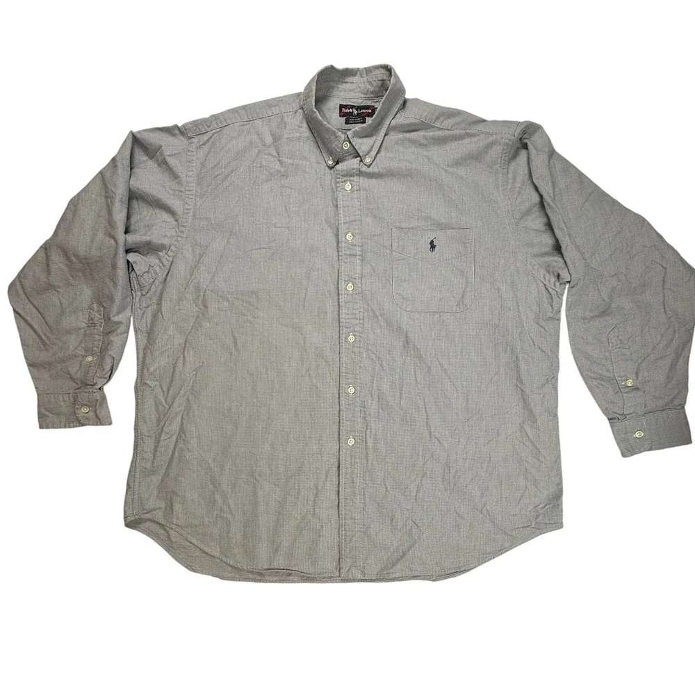 Polo Ralph Lauren Big Shirt‎ Mens XL Blue White Micro Check Cotton Button Down